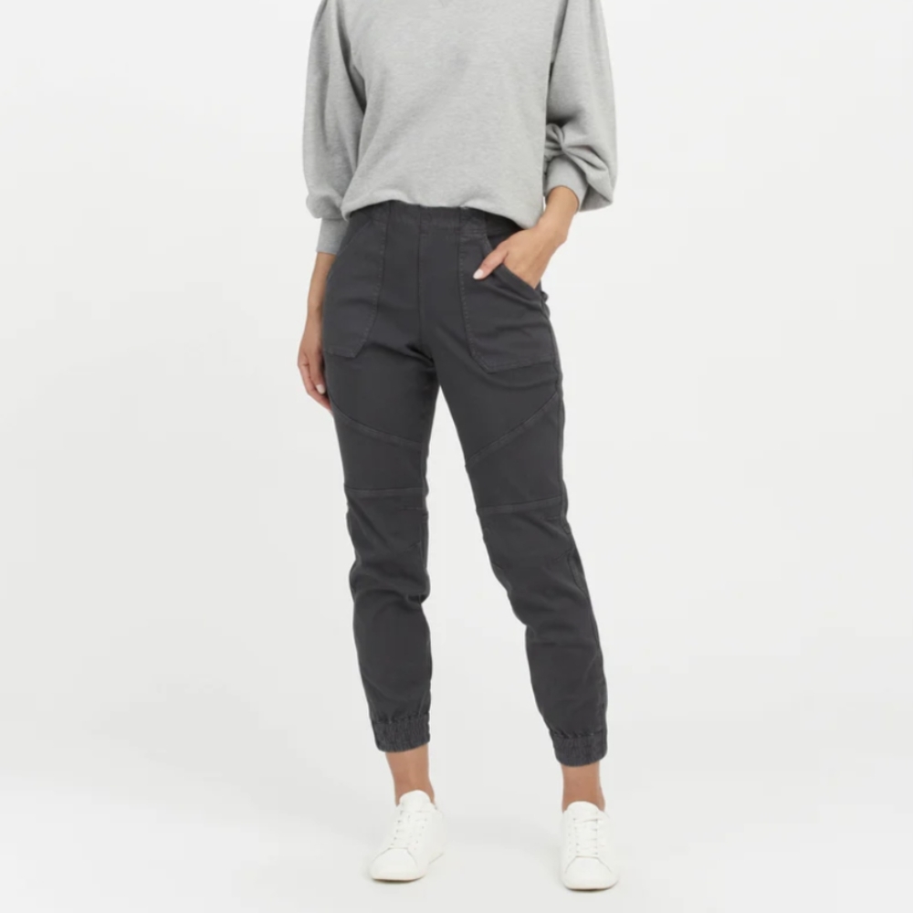 Spanx Stretch Twill Cargo Jogger Pants In Washed Black XL